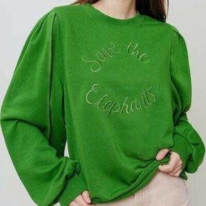 Ivory Ella Ariel Pleat L/S Green Tree Sweatshirt